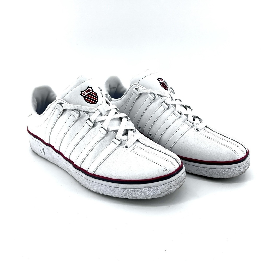 White Leather Court Sneakers Mens 12 Retro Tenniscore Preppy Minimalist Casual